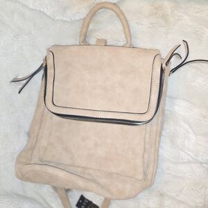 Chic Beige Backpack with Zip Detailing